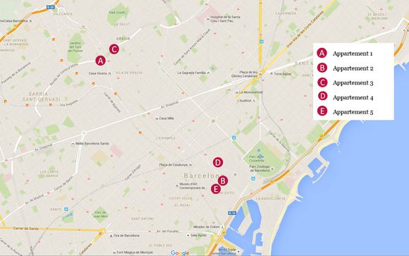 Localisation géographique des 5 appartements