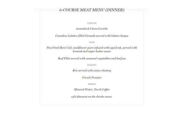 6-Course Dinner Menu Options